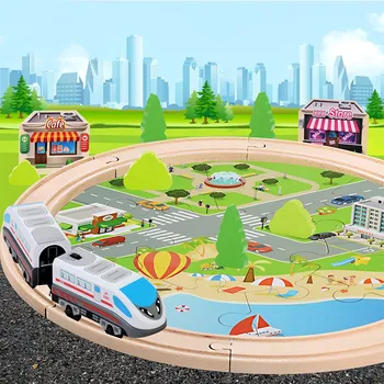 

Kids Electric Railway Train Toys with Wood Track Electric Train and Wooden Railway Train Toys Electric Locomotive Model Kids Gif