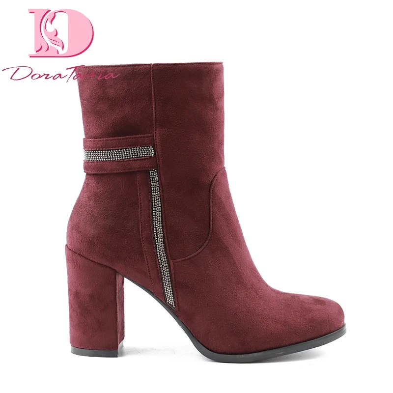 

DoraTasia Plus Size 43 high heeled Sexy Women Shoes Black Party Ankle Boots Ins Style wine red Winter Women Boots