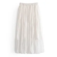 Женская плиссированная юбка в ретро-стиле черного и белого цвета с оборками винтажная Юбка-миди с эластичной резинкой на талии до середины икры с подкладкой