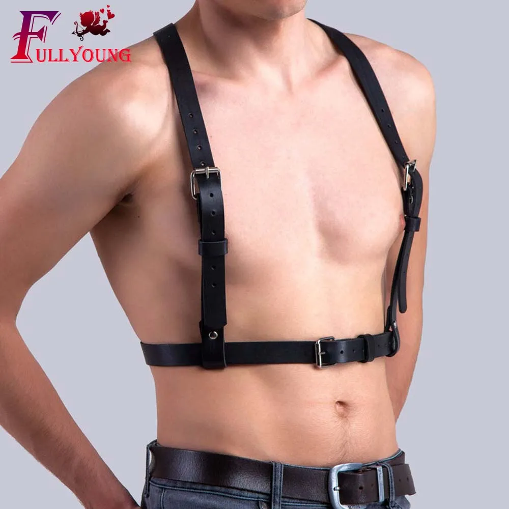 

Men Gay Gothic Body Chest Harness Buckle Mens Chest Muscle Harness Belt with Metal O-rings Fancy Club Party Costume Bondage