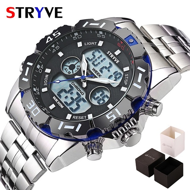 Brand Mens Watches LED Analog Digital Fashion Sport Quartz Watch Men Military Waterproof Stainless Male Wrist Watch relogio