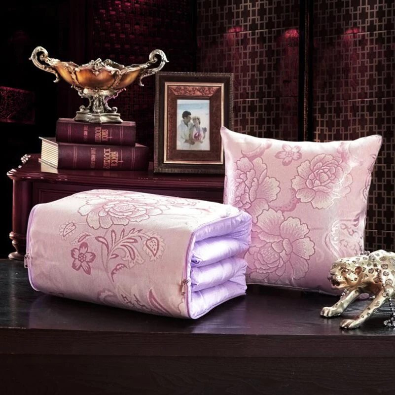 

New Combed Cotton Pillow Chinese Style Painted Tourist Blanket Car Cushion Peony Nap Little Blanket Ice Silk Quilt