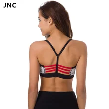 Grey Print Strappy Sports Bra For Women Nylon Yoga Bra Top Running Fitness Stripe Bra for Females Special Offer JNC High Quality