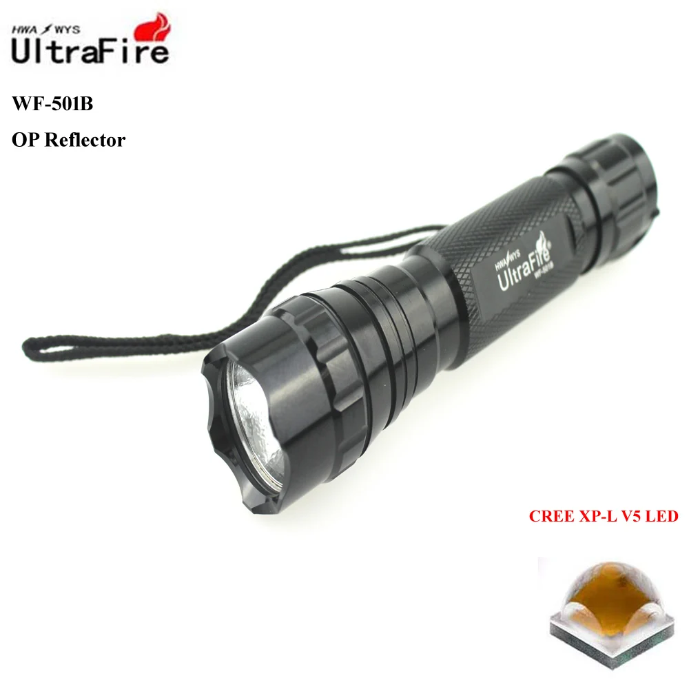 

U-F 501B CREE XP-L V5 1800 Lumens Cool White Light 3-Mode High>Middle>Low OP LED Flashlight (1x18650)