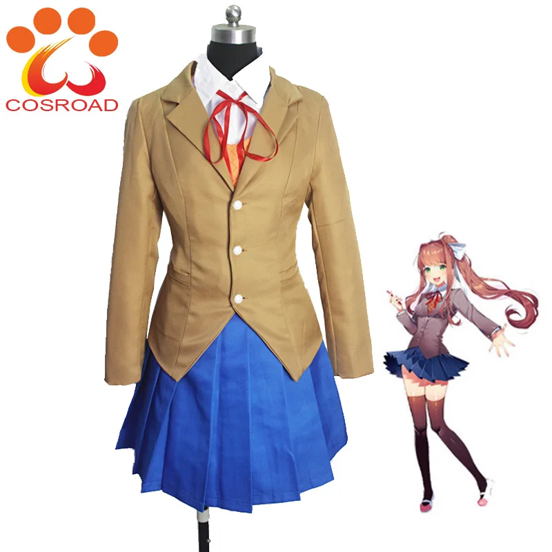 Cosroad игра Doki Литературный клуб Monika Косплей Костюм Школьная форма Sayori Yuri Natsuki