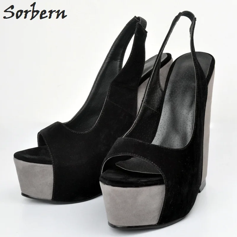 

Sorbern 2018 Black Women Wedges Sandals Shoes Real Image Open Toe Plus Size 34-48 Party Shoes Platform Heels Woman Shoes