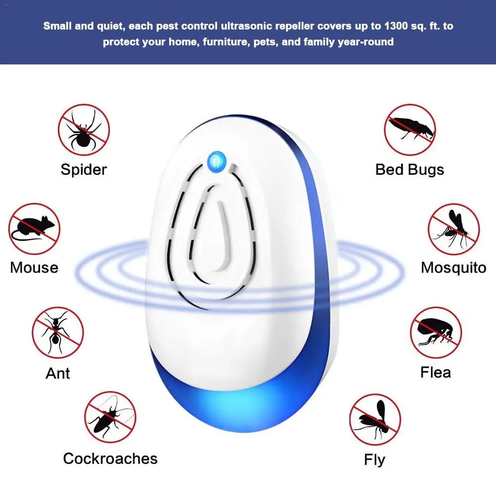 

2 Pieces Multi-function Ultrasonic Electronic Repeller Repels Mice Bed Bugs Mosquitoes Spiders Insect Repellent Killer