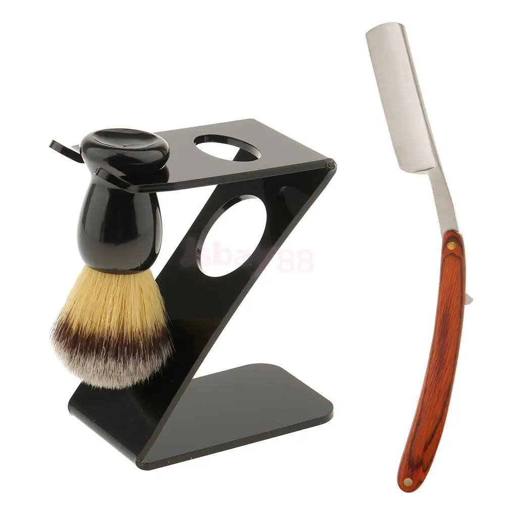 3 в 1 Профессиональный парикмахерский Набор для бритья подставка для бритвы держатель прямые бритвы инструменты для чистки бороды для мужчин