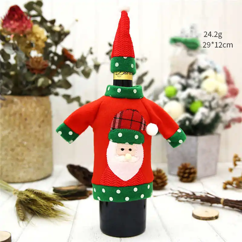 Santa Claus Wine Bottle Cover Lovely Christmas Party Decoration With Hat Clothing Red Wine Bottle Case Table Decoration #2o31 (4)