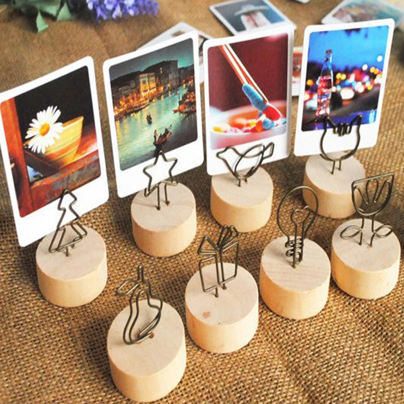 

Photo Clip 1PC Memo Furnishing Articles Picture Frame Creative Round Hot Sale Wooden Name Card Iron Home Decoration High Quality
