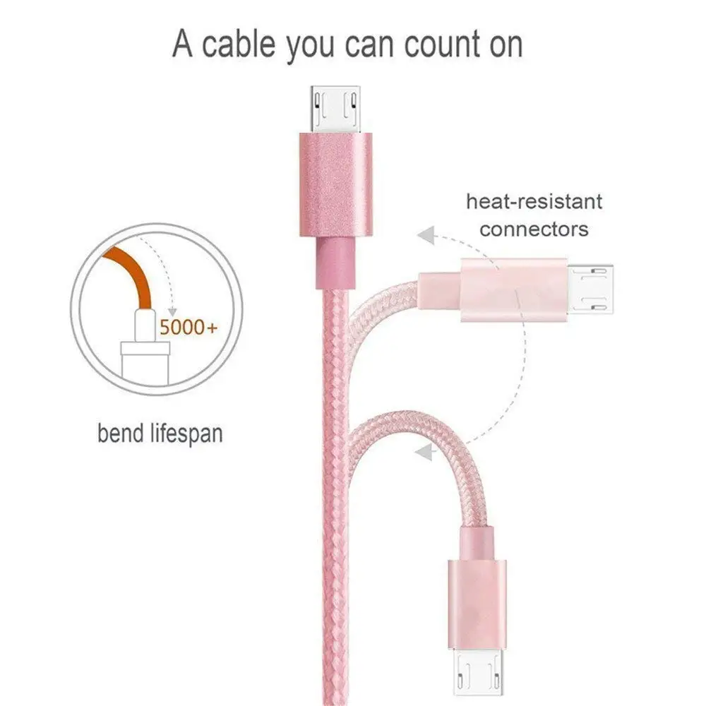 Цвет: розовый, новая 2M 3M USB кабель в нейлоновой оплетке Кабель Micro-USB в оплетке для xiaomi redmi note 5 6 iPad pro 4x samsung Blackberry htc кабель в тканевой оплетке