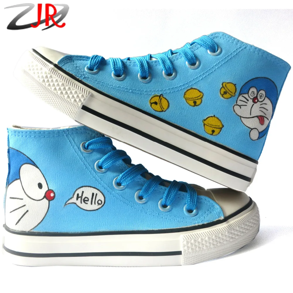 Children Shoes Boys Girls Doraemon Cat Hand Painted Casual Shoes High