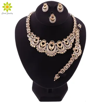 

Classic African Beads Jewelry Sets Gold-color Necklace Set Indian Charm Women Earrings Bracelet Wedding Party Fashion Jewelry