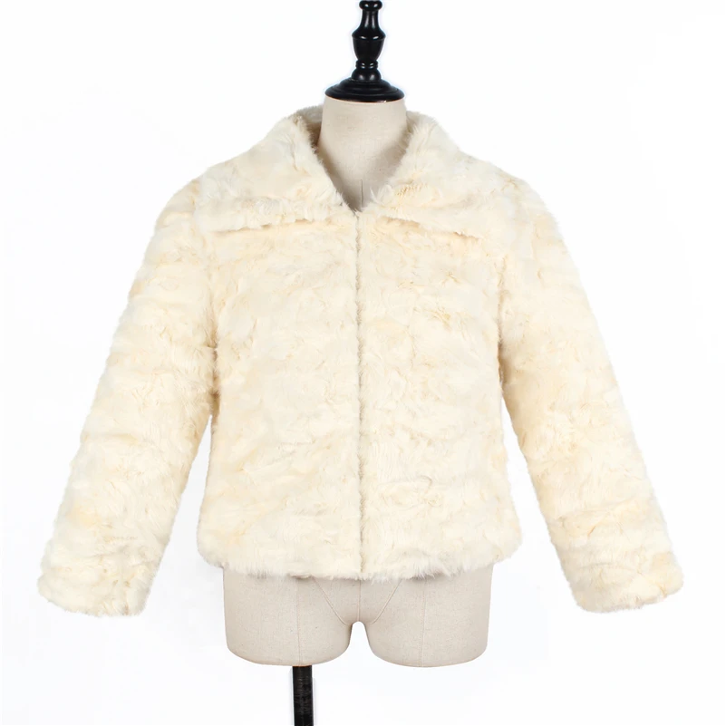 Femmes 2018 Solide Manteau Beige Col Survêtement De Furry Automne Court D'hiver Fourrure Turn Faux down Pardessus Casual Partie BwwPqxI
