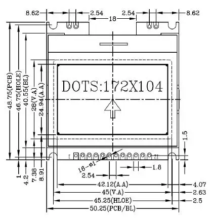 2,2 дюймовый 12 P/16 P SPI COG 172104 ЖК-экран(плата/без платы) ST75256 Drive IC 3,3 V/5 V