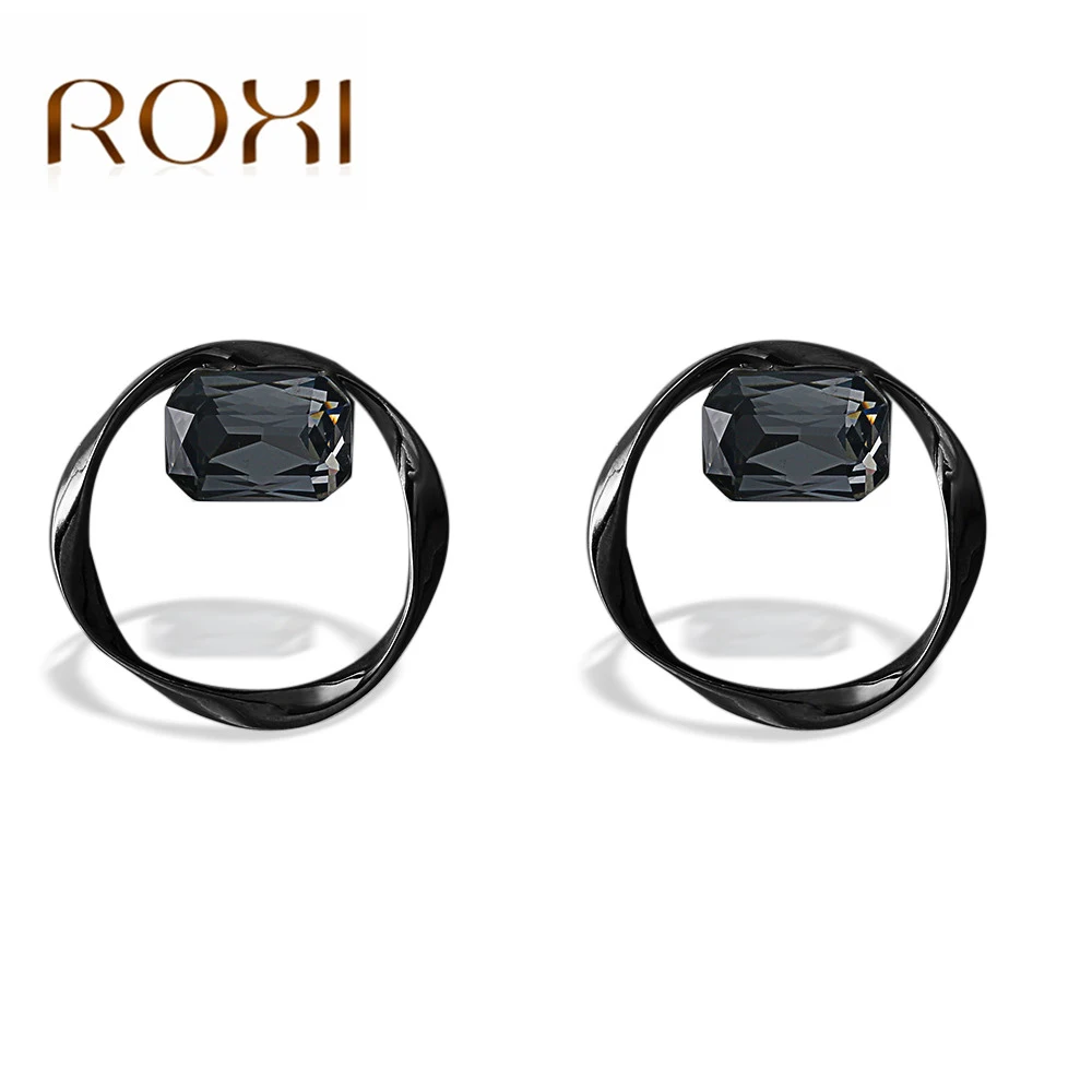 

ROXI Fashion Crystal Earrings New Geometric Earrings For Women Gun Black Filled Round Stud Earrings Statement Jewelry Pendientes