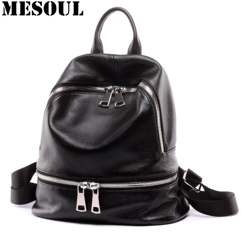 Black Backpack Women Genuine Leather Backpack School Bags Lady Fashion Travel Shoulder Bag Designer backpacks for teenage girls