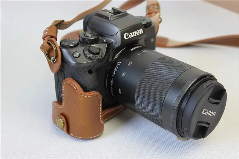 Роскошный чехол для камеры из искусственной кожи для Canon EOS M5 EOSM5 55-200 мм 18-150 мм объектив с ремешком+ мини-чехол+ открытая батарея