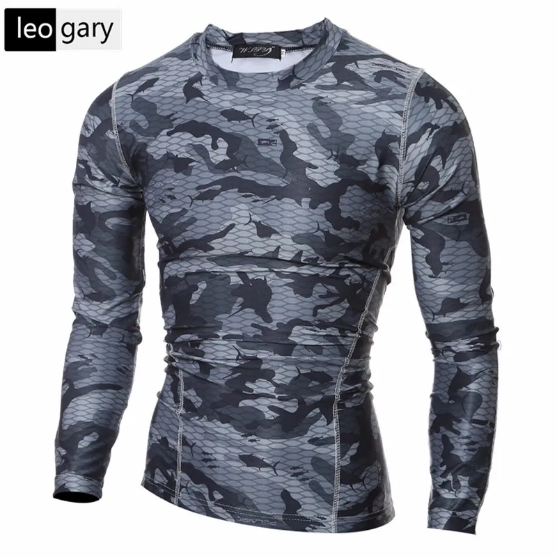 New 2017 Men Fitness Clothing Sportswear Fashion Printed Slim Fit T Shirt Men O Neck Long Sleeve 