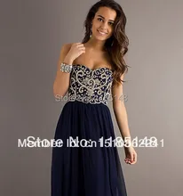 Tiefblauen Ballkleider klassischen bestickte Kristall Schulter Valentinstag Party Cocktail Kleid