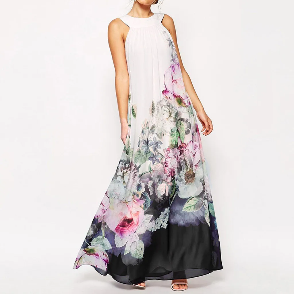 

Women Clothes 2019 Summer Dresses Printing Chiffon Elegant Tank Maxi Vintage Loose Sleeveless Vestidos Ropa Mujer Female