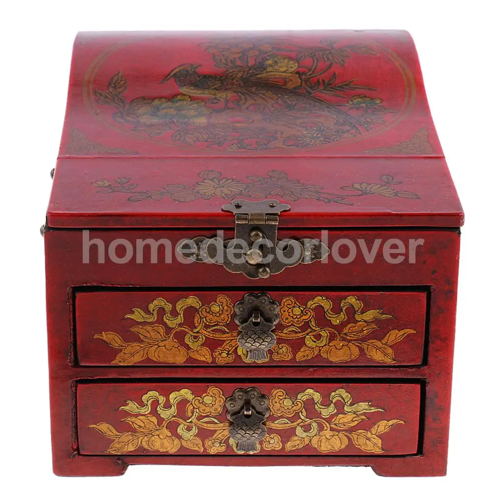Vintage Wooden Dresser 2 Drawer 1 Mirror for Jewelry Storage Case Box Yellow