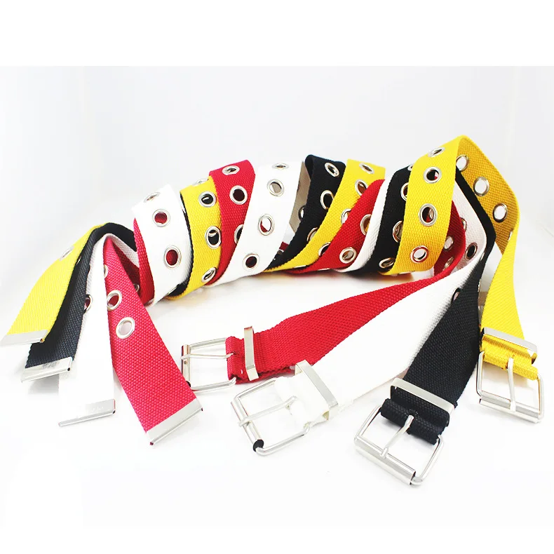 

Hot Sale Women Canvas Belts Hollow Out Air Hole Korean Style Decoration Belt Designer Unisex Casual Solid Color Corset Belts