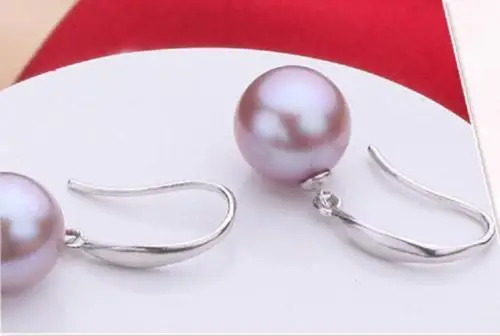 

free shipiing AAA+ 10MM GENUINE ROUND PURPLE SOUTH SEA PEARLS EARRING 925silver