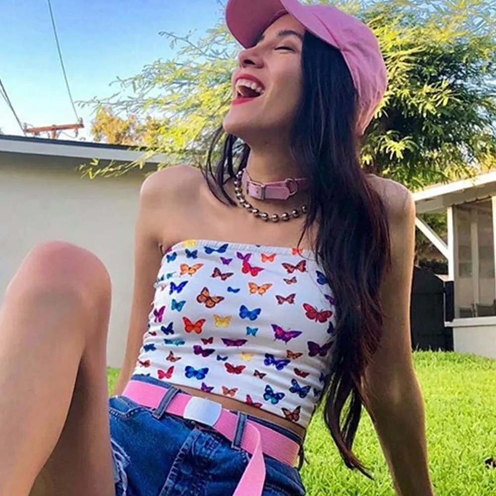 

Woman Fashion Slim Butterfly Elastic Sexy Polyester Summer Soft Wrapped Tube Top