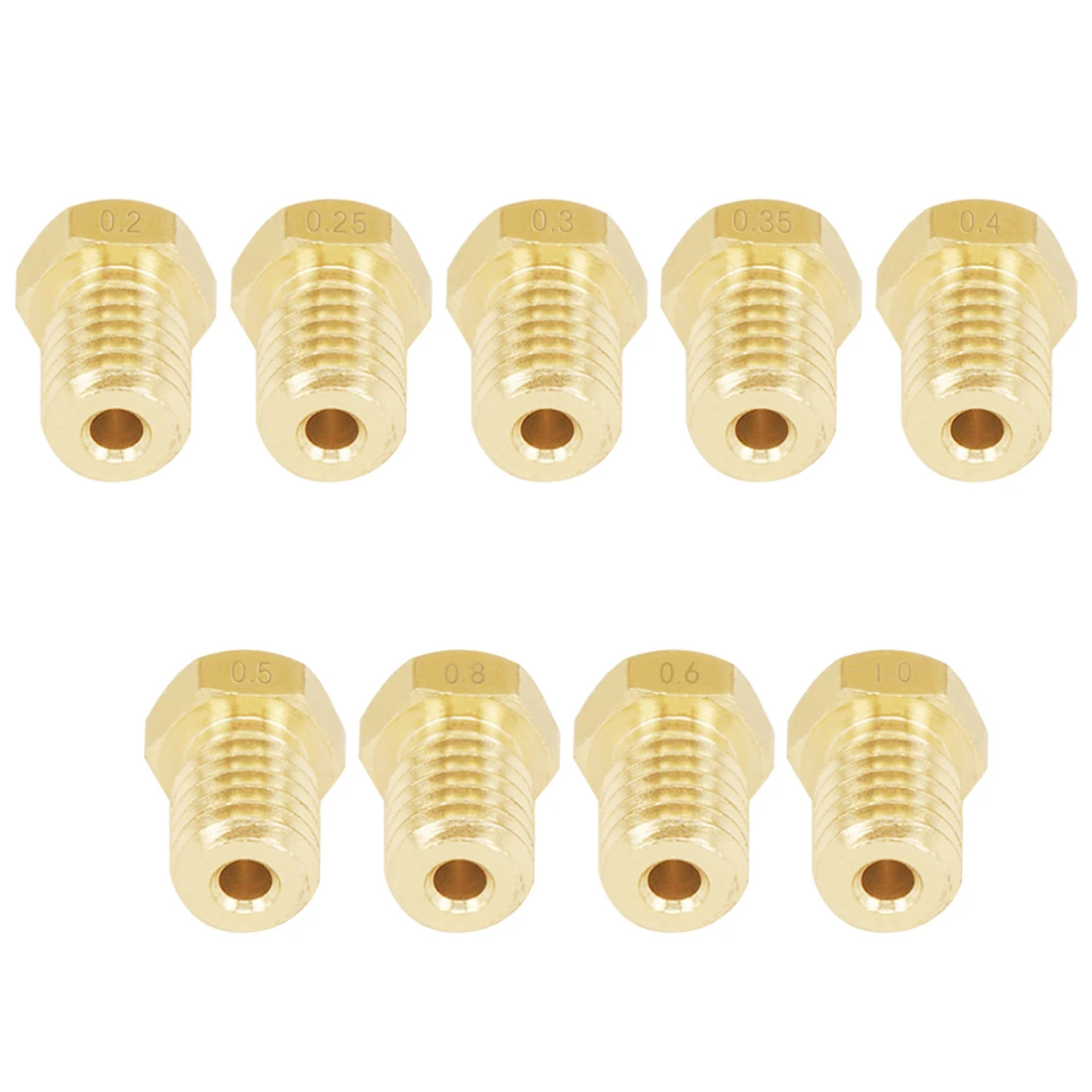 

Etmakit 5pcs/lot V5 V6 Nozzle 0.2 0.25 0.3 0.35 0.4 0.5 0.6 0.8 1.0mm Part Copper 1.75mm Filament M6 Brass 3D Printer Parts