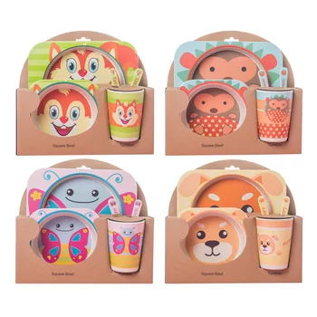 

Children's Tableware set 5-pieces set Dish set Kindergarten Baby card Division Dinner Plate Health Bamboo fiber