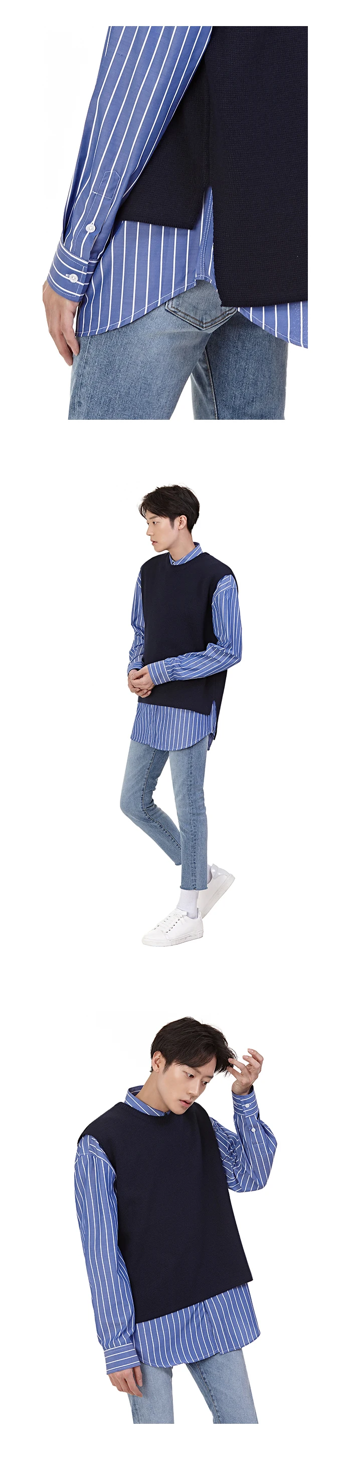 Япония стиль досуг аномалия круглый вырез без рукавов хлопок эластичный щелевой мужской жилет осень Повседневный теплый Свободный Мужской свитер M-2XL