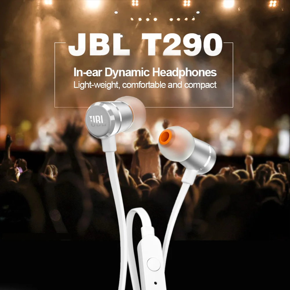 JBL T290 3,5 мм проводные наушники JBL стерео музыка гарнитура динамический бас наушники одна кнопка дистанционного управления Hands-free с микрофоном