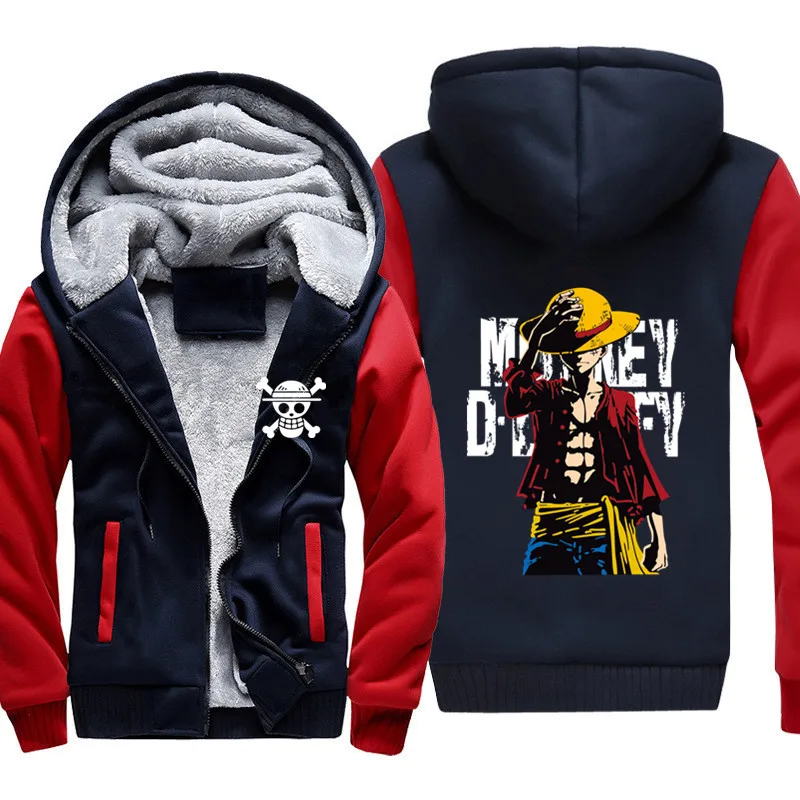 

Anime One piece Monkey D Luffy sweatshirt men 2019 New Casual Coat Jacket Winter Men Thick Zipper Warm Sweatshirt