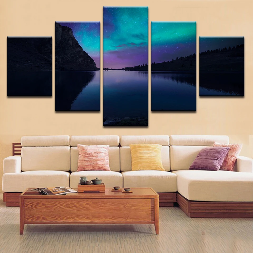 Холст фотографии Framework HD печатает стены Книги по искусству Aurora Borealis легкий горный