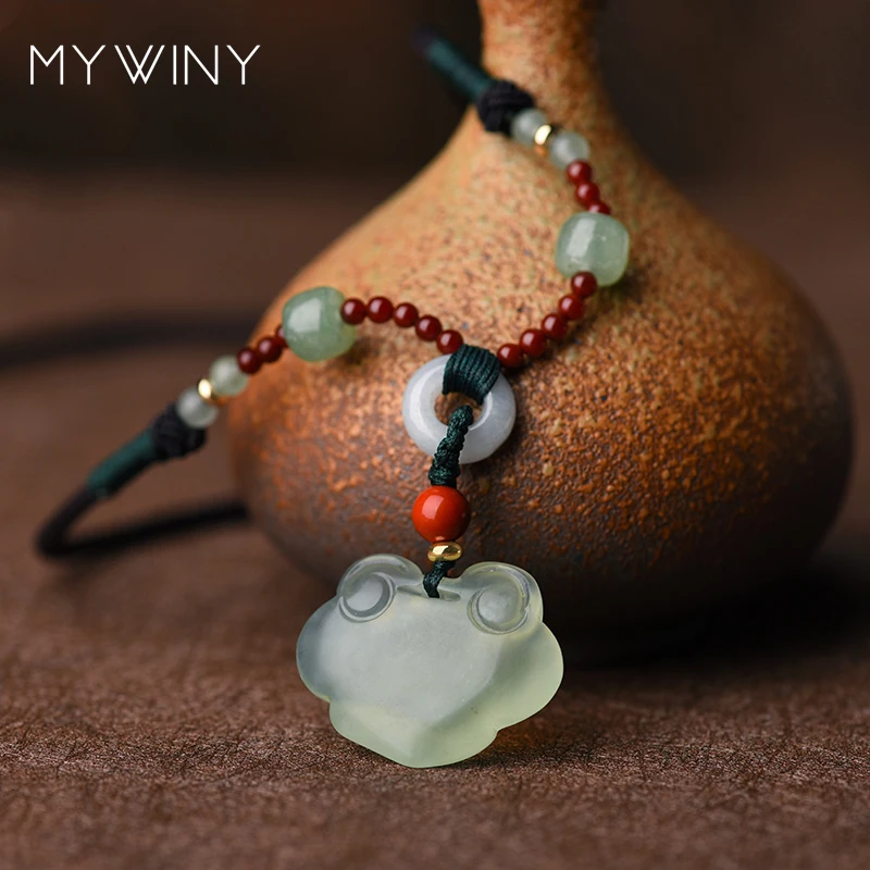 

MYWINY New Chokers butterfly ethnic necklace fashion long Aventurine jewelry women vintage necklace, green chalcedony necklace
