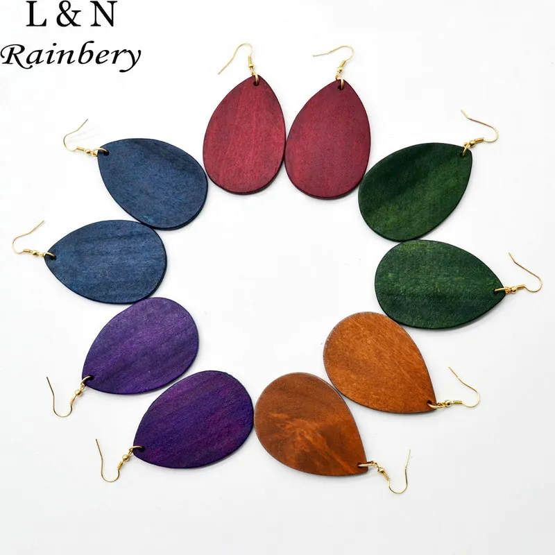 

Rainbery Personalized Monogram Dangle Teardrop Wood Earrings for Women 2018 New Fashion Natural Wooden Jewelry JE0580