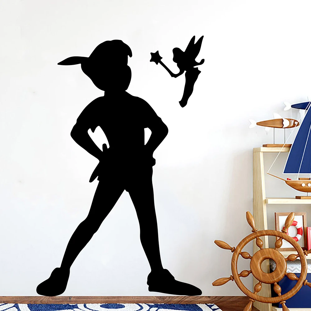 Cartoon Peter Pan Wendy Wall Decal Nursery Kids Room Tinkerbell Peter Pan Fairy Wall Sticker Bedroom Play Room Vinyl Decor  (4)
