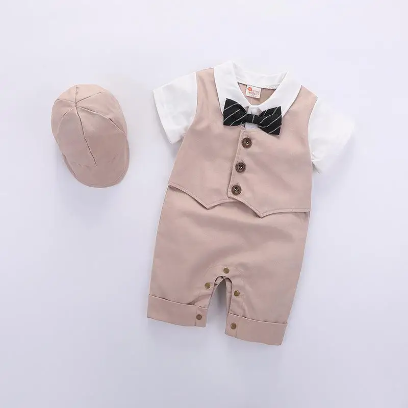 

Official Store New 2019 Baby Boys Gentleman Bow Tie Blue New Born Clothes Gentleman kids vest Baby Boy Rompers Infant Rompers