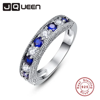 

JQUEEN Round Blue Tanzanite White Zircon Rings For Women Silver Ring 925 Jewelry Pave Setting Crystal Jewelry Bijoux Femme