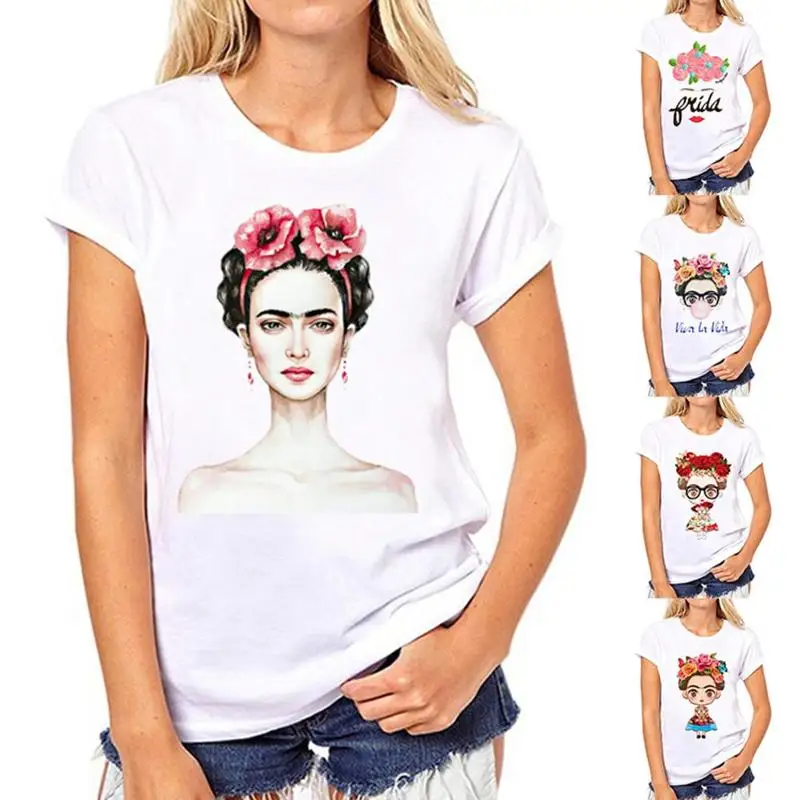 تي شيرت أبيض فتاة صغيرة طباعة المحملة قميص فام القطن فوج T قميص الشارع الشهير عارضة س الرقبة العادية قصيرة المتناثرة قمم النساء