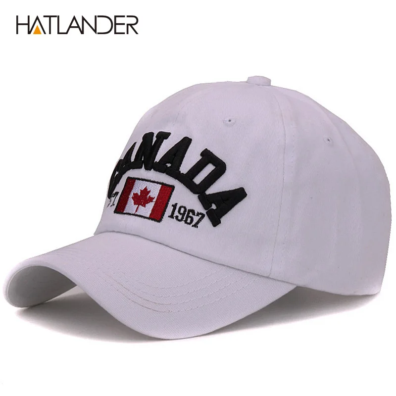 Бренд Hatlander Канада письмо вышивка бейсболки для женщин хлопок gorra snapback изогнутые папа шляпа отдыха на открытом воздухе для мужчин и - Цвет: White as picture