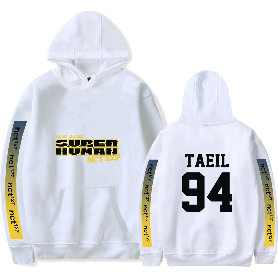 Мужская/Женская толстовка NCT 127 альбом WE ARE SUPERHUMAN толстовки TAEYONG 95 принт Толстовка Черный Красивый пуловер пара обслуживание - Цвет: white