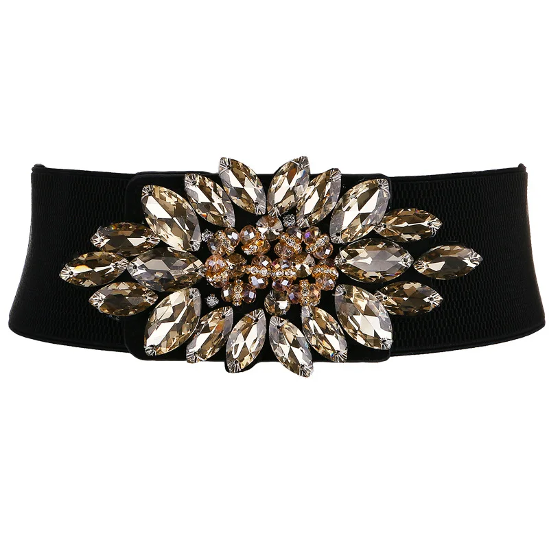 

Fashion Women Elastic Wide Corset Belt For Women Glass Crystal Ceinture Ladies Thin Rhinestone inlaid Belt Waist Girdle SJ67