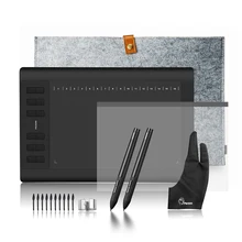 2 ручки Huion 1060 Plus профессиональный планшет для рисования 8192 уровень давления ручка планшет+ защита экрана+ 1" вкладыш сумка+ два пальца перчатка
