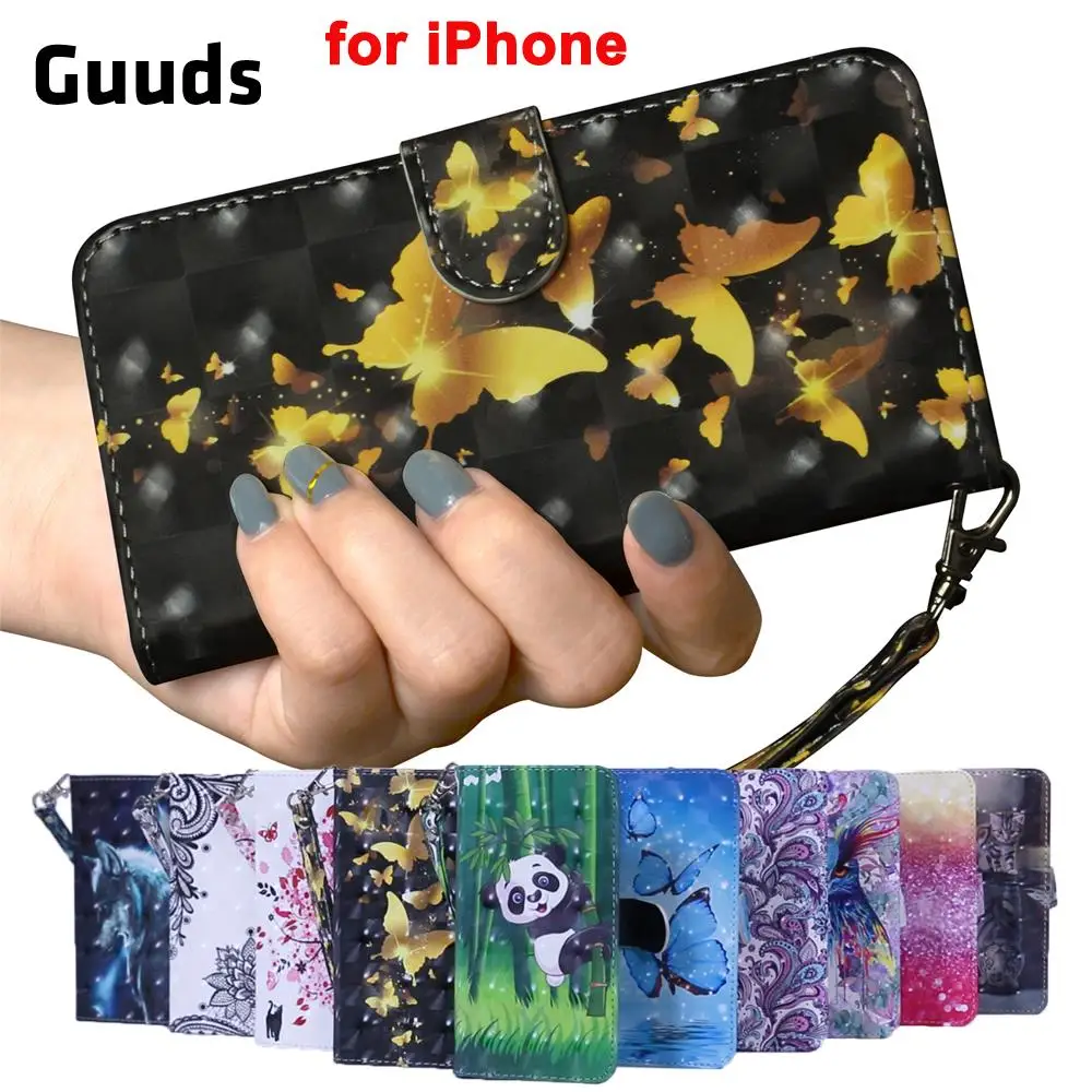 Guuds для iPhone X Ten 10 9 7 6s 6 Plus SE 5S 5 3D чехол телефона кожаный чехол-кошелек (5 8 дюйма)