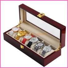 6 слот стеклянная крышка деревянная коробка для хранения часов с подушками