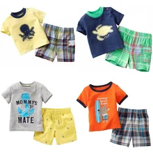 Футболка для мальчиков с морским животным костюмы со штанами летний детский комплект одежды из 2 предметов, пляжный Детский комплект в виде морского якоря спортивный костюм топ из хлопка