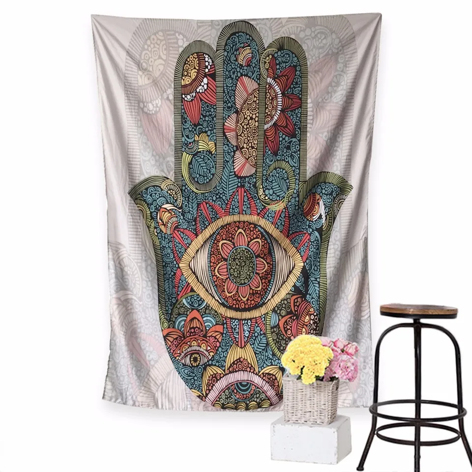 

Hamesh Hamsa Hand of Fatima Eye Polyester Indian Mandala Wall Hanging Tapestry Gobelin Fabric Cloth Beach Blanket Home Decor
