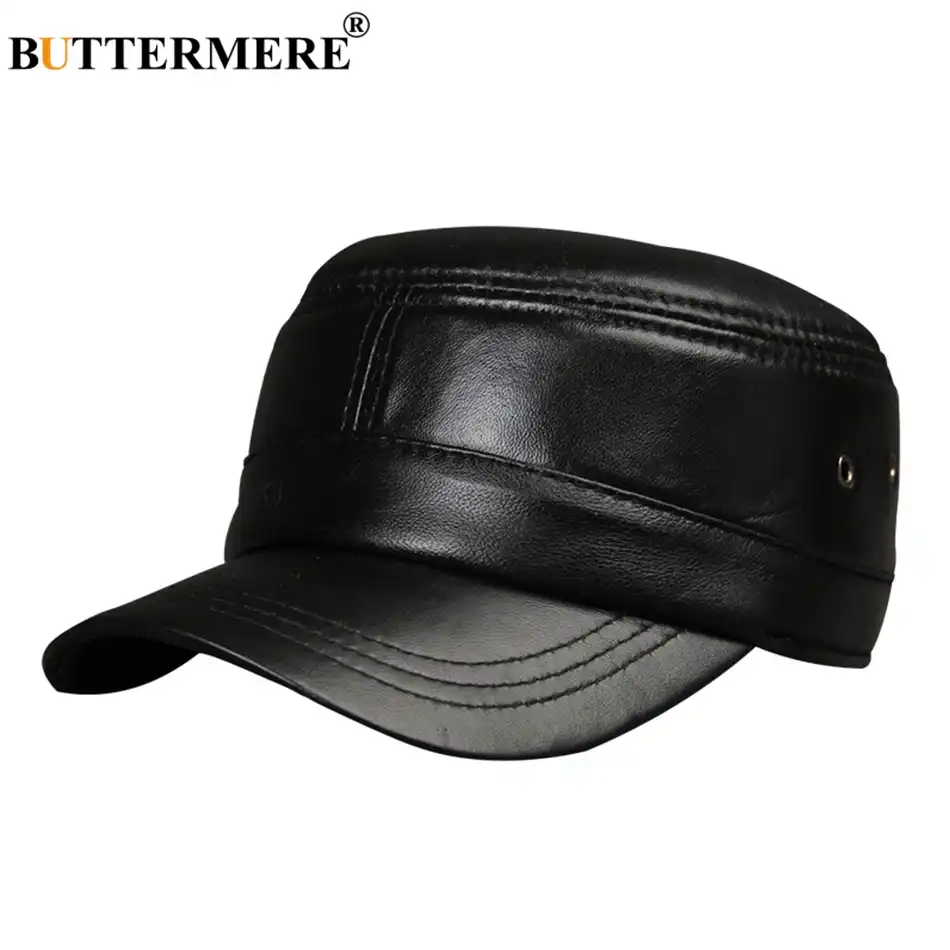 black leather flat cap